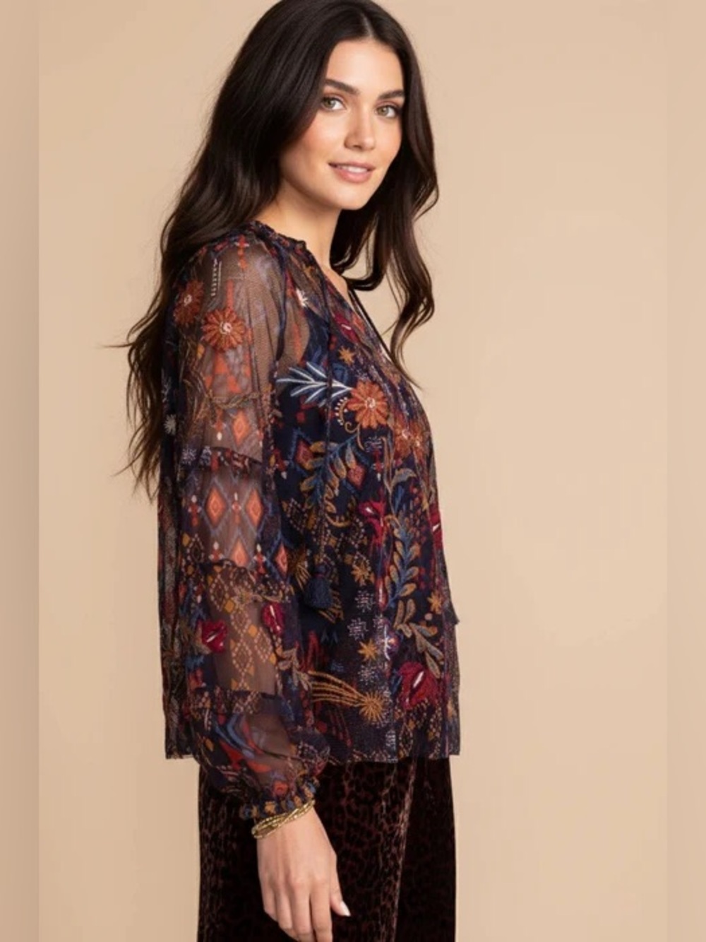 NWT JOHNNY WAS SAPPHIRE MESH BLOUSE - Picture 2 of 5